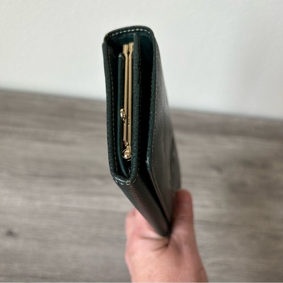 COMO HOUSE Made in Italy Dark Green Leather Long Kisslock Wallet - Picture 7 of 14